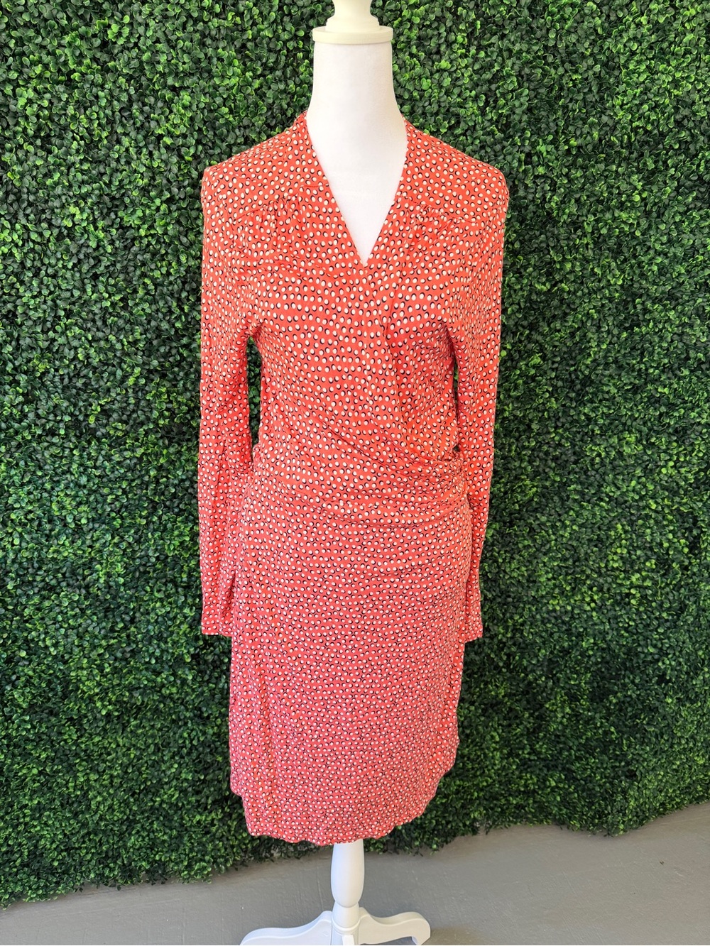 Old Navy Coral Long-Sleeve Wrap Polka Dot Dress